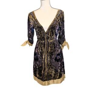 Hale Bob Womens Sz XS Burn Out Velvet Silk Blend Babydoll Dress Fairy Whimsygoth